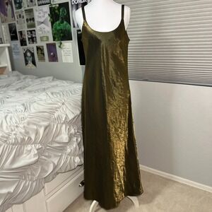 Vintage Judith Hart Metallic Bronze Slip Dress Shiny Y2K Maxi 90s Lingerie Style